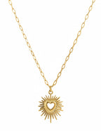Stainless Heart Sunburst Necklace