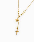 Stainless Paperclip Chain Y-Drop Star & Dagger Necklace