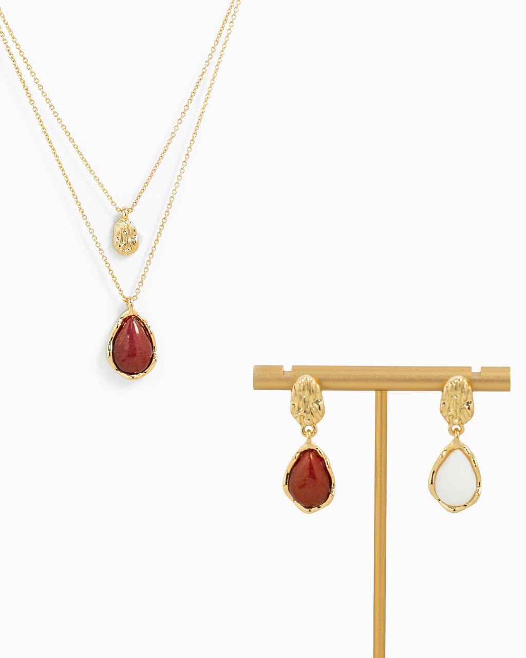 Layered Teardrop Semi Precious Stone Necklace