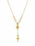 Stainless Paperclip Chain Y-Drop Star & Dagger Necklace
