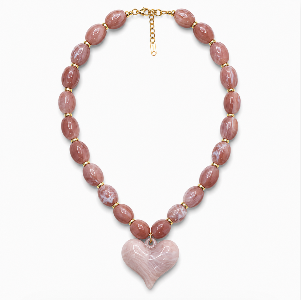 Pink Heart Chunky Statement Necklace