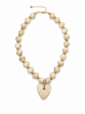 Haylee Cream Beaded Heart Statement Necklace