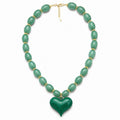 Almafi Green Resin Heart Chunky Statement Necklace | Stainless Steel