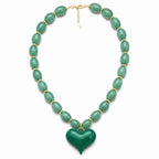 Almafi Green Resin Heart Chunky Statement Necklace | Stainless Steel