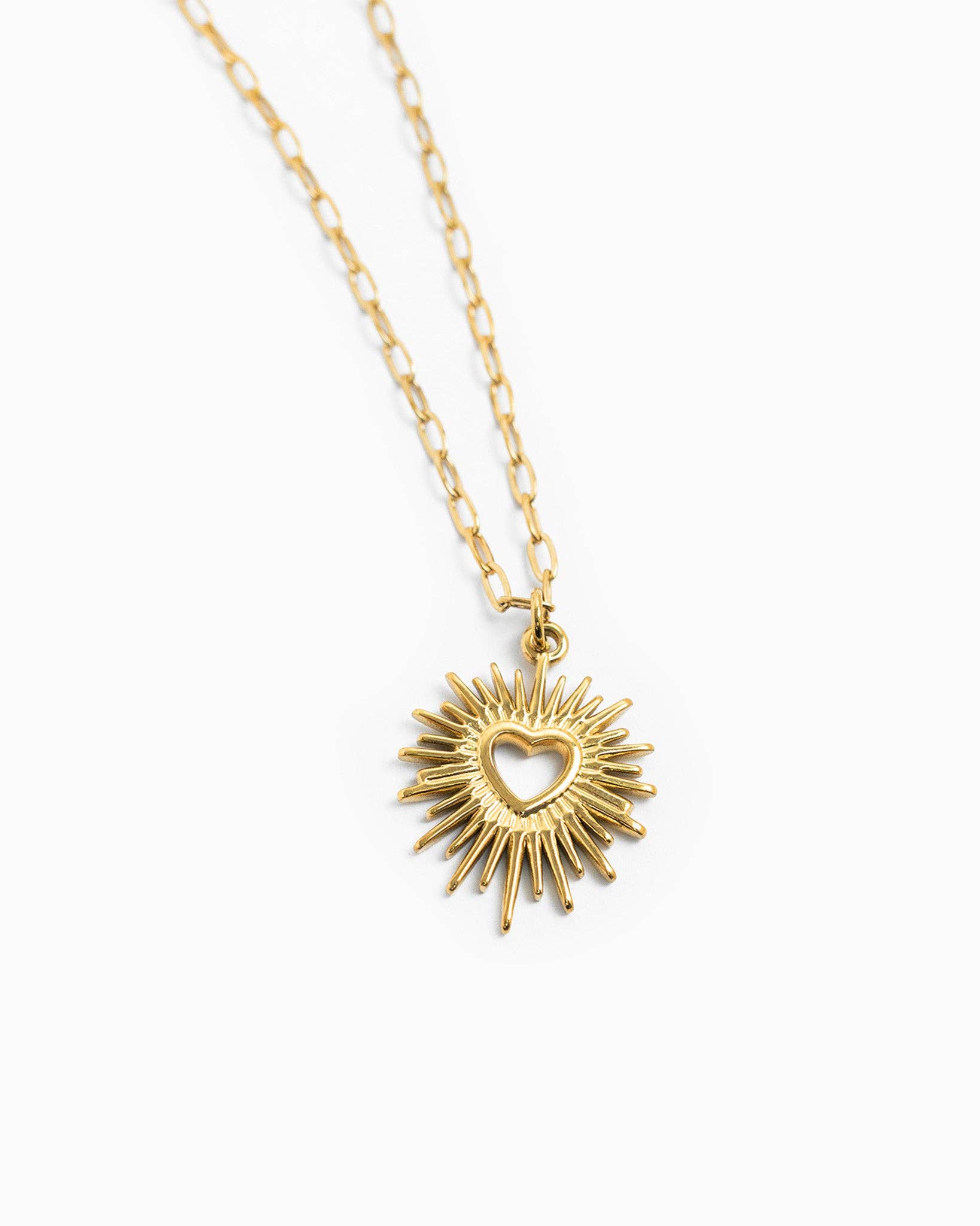 Stainless Heart Sunburst Necklace