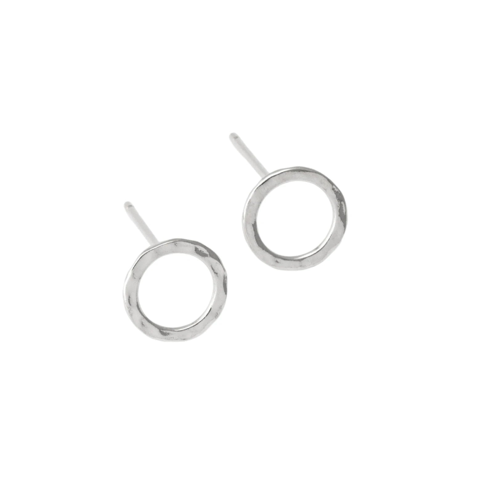 Hammered Round Stud Earrings - Gold