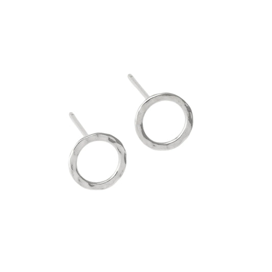 Hammered Round Stud Earrings - Silver