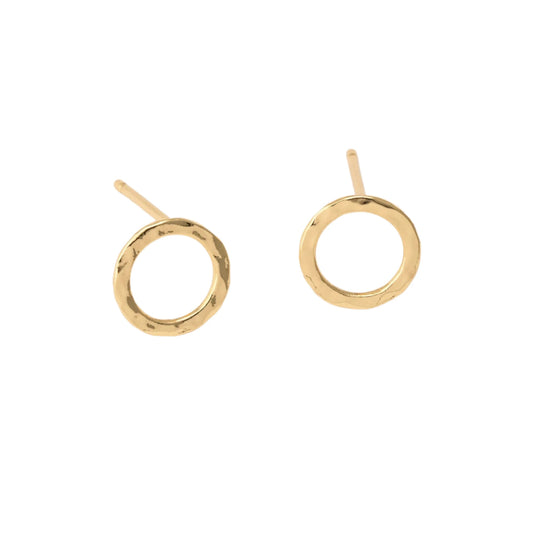 Hammered Round Stud Earrings - Gold